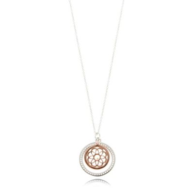 Sterling silver pave hoop and disc pendant necklace